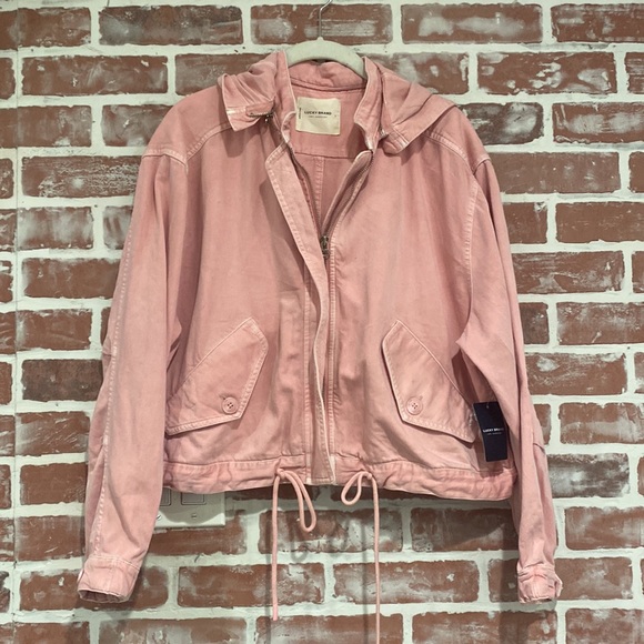 Women's NWT Lucky Brand Under A Cloud Cropped Jacket Pink Large w/Removable Hood - Picture 3 of 15
